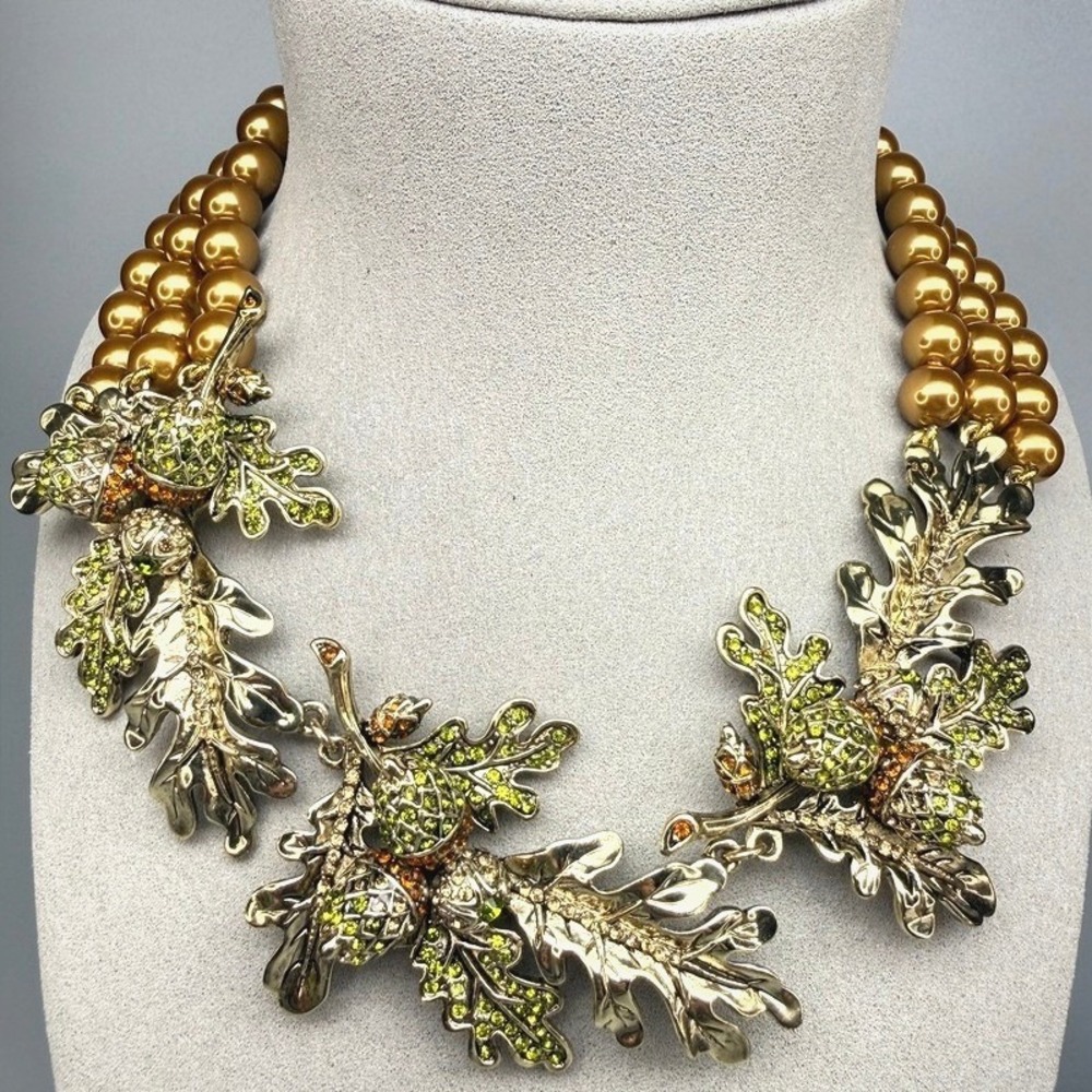 Heidi Daus Autumn Leaves Necklace Gold Tone Whimsical Statement 18" Adjustable
